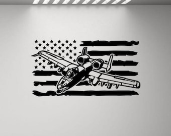 A-10 Thunderbolt Warthog Wall Decal Vinyl Sticker US American Flag Air Force Wall Art Gift Military Decor Poster Airplane Sign 2890