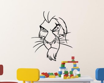 Cicatriz leão decalque da parede adesivo de vinil cabeça leão arte da parede selva presente decoração da parede berçário cartaz sala de jogos sinal estêncil 3147