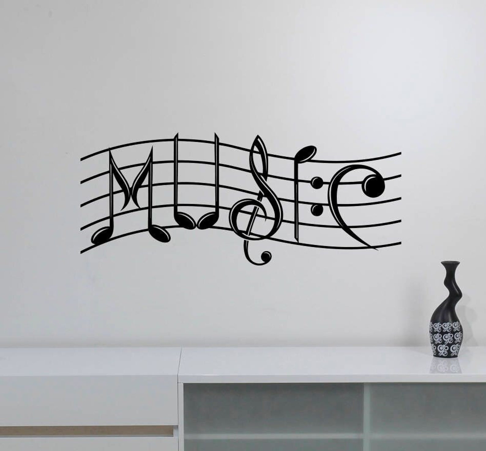 Music Wall Decal Vinyl Sticker Treble Clef Notes Keys Creative Musical ...