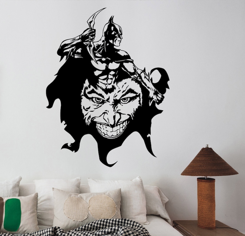 Joker Face Batman Wall Sticker Dark Knight Vinyl Decal Superhero Art Marvel Comics Decorations for Home Bedroom Teen Kids Room Decor bat14