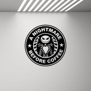 Pesadilla antes del café pared calcomanía vinilo pegatina Jack Skellington Navidad pared arte regalo Halloween pared decoración cartel signo plantilla 2864