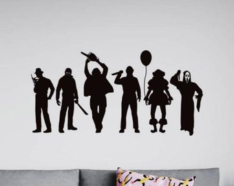 Movie Maniacs Wall Decal Vinyl Sticker Halloween Wall Art Nightmare Gift Scary Movie Killers Wall Decor Horror Poster Sign Kids Room 2927