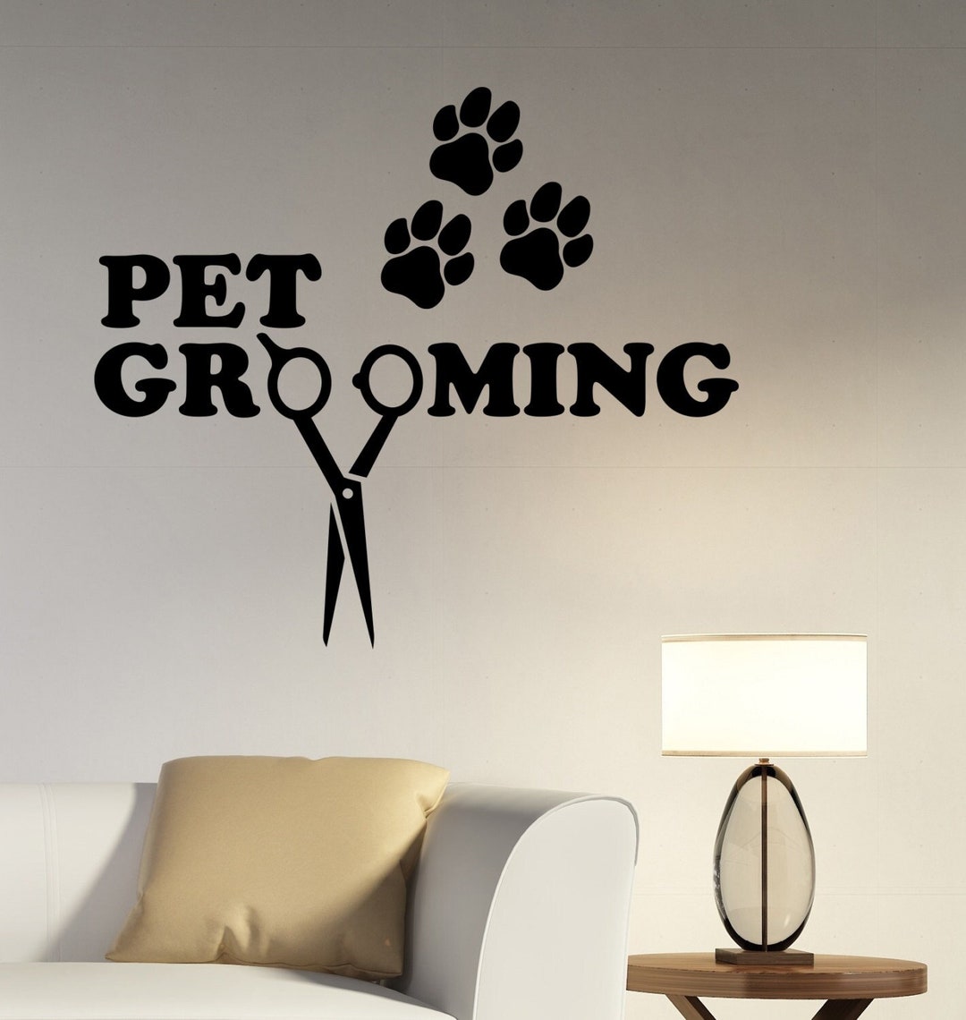 Pet Grooming Wall Sticker Vinyl Decal Window Animal Dog Paws Sign Logo