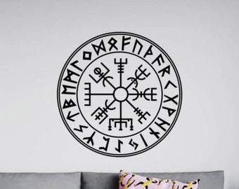 Vegvisir Wall Decal Vinyl Sticker Runic Compass Circle Viking Wall Art Odin Gift Norse Decor Valhalla Poster Sign Indoor Outdoor Use 3091