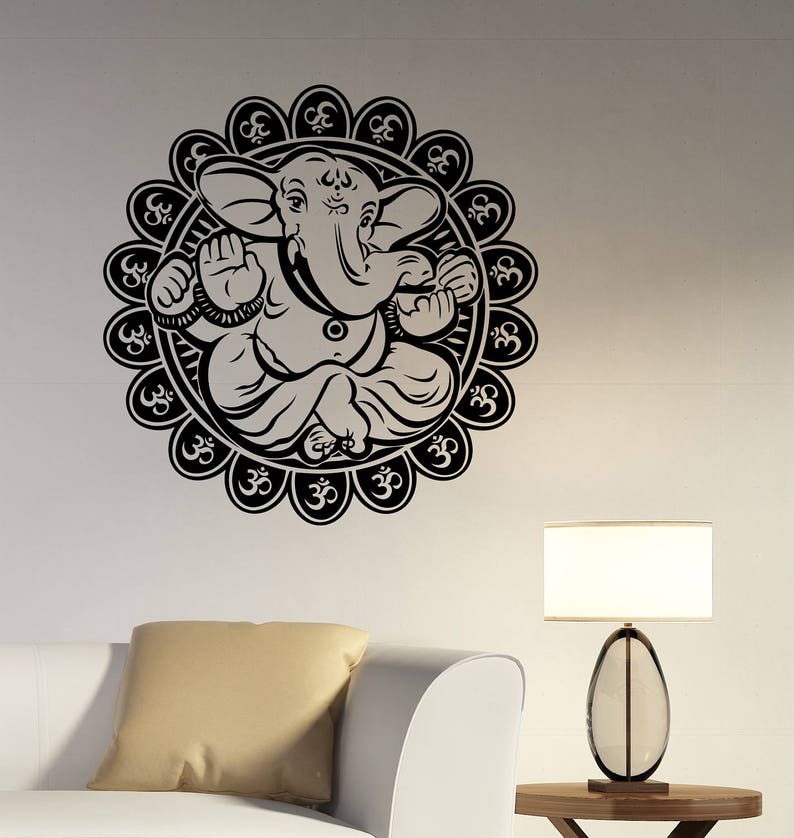 Meditación Sticker Elefante Indio Decoraciones De Hindú Religioso Señor Ganesha Etiqueta Yoga La Arte Dios Pared Símbolo Casa Vinilo Para Om Decor lJ3FTKuc15