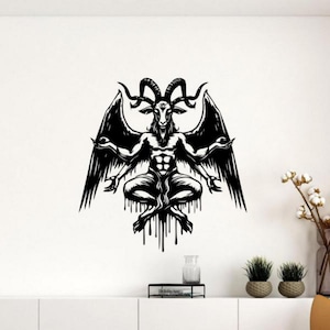 Naklejka ścienna Baphomet Naklejka winylowa Lucyfer Sztuka ścienna Prezent Szatan Koza Mendes Dekoracja ścienna Plakat Znak Szablon Do użytku wewnątrz i na zewnątrz 2949