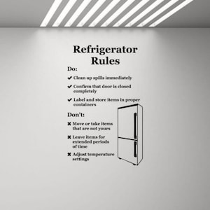 Calcomanía de refrigerador Vinilo Etiqueta de la pared Reglas del refrigerador Arte de la pared Regalo del refrigerador Decoración del refrigerador Cartel de la oficina Plantilla de letrero de cocina 2877