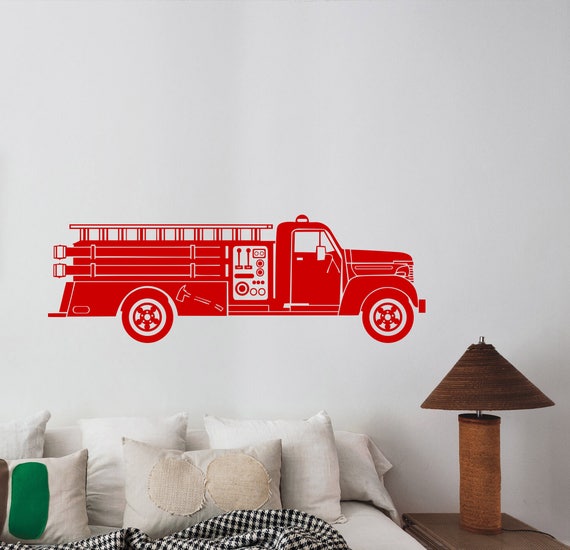 Fire Truck Wall Decal Vehicle Car Fire Engine Vinyl Sticker Firefighter Art Transportation Decorations For Home Room Bedroom Decor Ft1