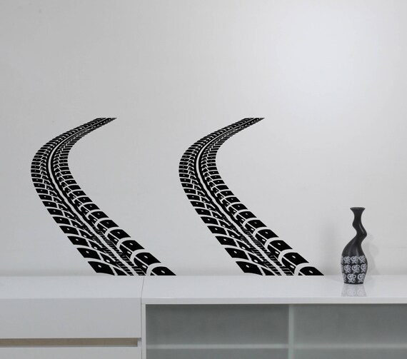 Tire Tracks Wall Decal Vinyl Sticker Auto Car Wheel Trace Removable Art Sports Race Decorations for Home Bedroom Garage Racing Decor ttr3