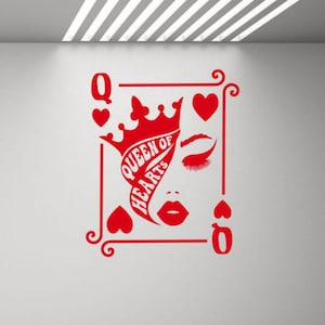 Sticker mural reine de coeur vinyle autocollant cartes à jouer art mural cadeau casino décoration murale affiche signe pochoir mural intérieur extérieur 3109