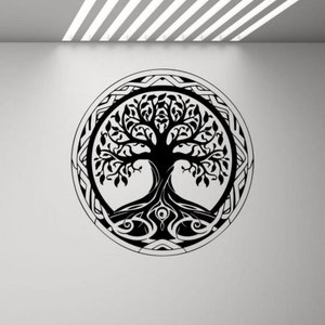 Yggdrasil pared calcomanía vinilo pegatina vikingo mundo árbol pared arte regalo Odin nórdico decoración Valhalla cartel cartel interior exterior autoadhesivo 2950