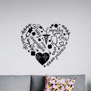 Verpleegkundige muur sticker Vinyl Sticker verpleegkundige hart Wall Art Gift RN geregistreerde verpleegkundige Decor medische Poster teken stencil muurschildering 2994