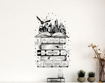 Wizard School Wall Decal Vinyl Sticker Livre Wizard Castle Wall Art Book Lover Cadeau Magique Décoration Murale Affiche Signe Enfants Chambre Pochoir Mural 2870