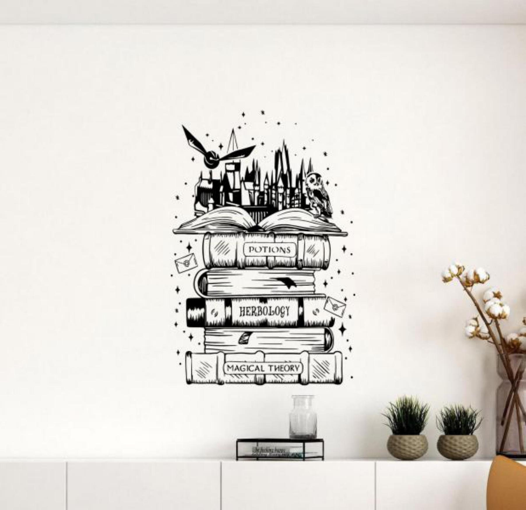 Wizard School Wall Decal Vinyl Sticker Book Wizard Castle Wall Art Book Lover Gift Magic Wall Decor Poster Sign Kids Room Stencil Mural 2870