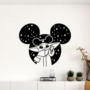 Grogu Mickey Orejas pared calcomanía vinilo pegatina pared arte regalo Mando Grogu pared decoración dormitorio cartel signo sala de estar plantilla mural 3130
