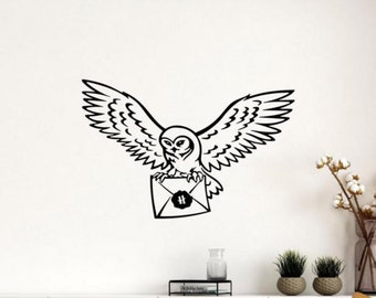 Hedwig Wall Decal Vinyl Sticker Wizard School Letter Owl Wall Art Book Lover Gift Magic Wall Decor Poster Sign Kids Room Stencil Mural 2886