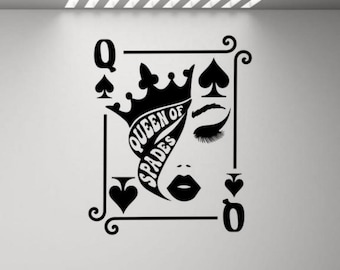 Queen of Spades Wall Decal Vinyl Sticker Playing Cards Wall Art Gift Casino Wall Decor Poster Sign Stencil Mural Indoor Outdoor 3203