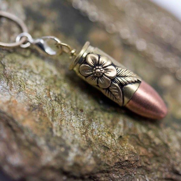 Low hanging bullet necklace, handmade floral ammo jewelry, gun lover gift idea, country girl, rustic recycled, female empowerment, pendant