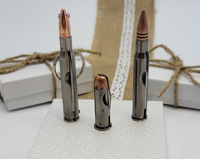 Bullet Knife Pendant Necklace .3006 Silver Rifle Bullet Steel Casing