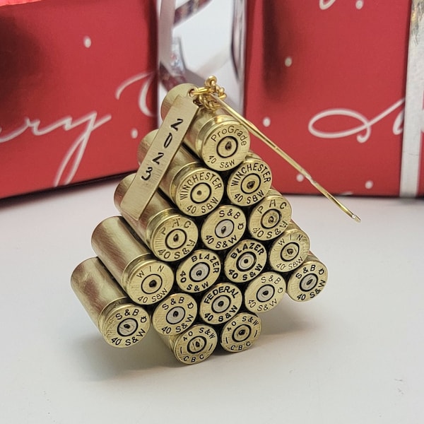 Handmade Brass 40 cal Metal Christmas Tree Ornament gift ideas for him sportsmen military police first respondents unique Holiday Decoration