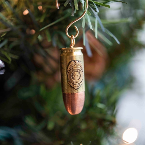 Handmade bullet Christmas Ornament for Police, State Troopers, Deputy, Law Enforcement, Security, Military Police, Recycled ammo, LEO Gift