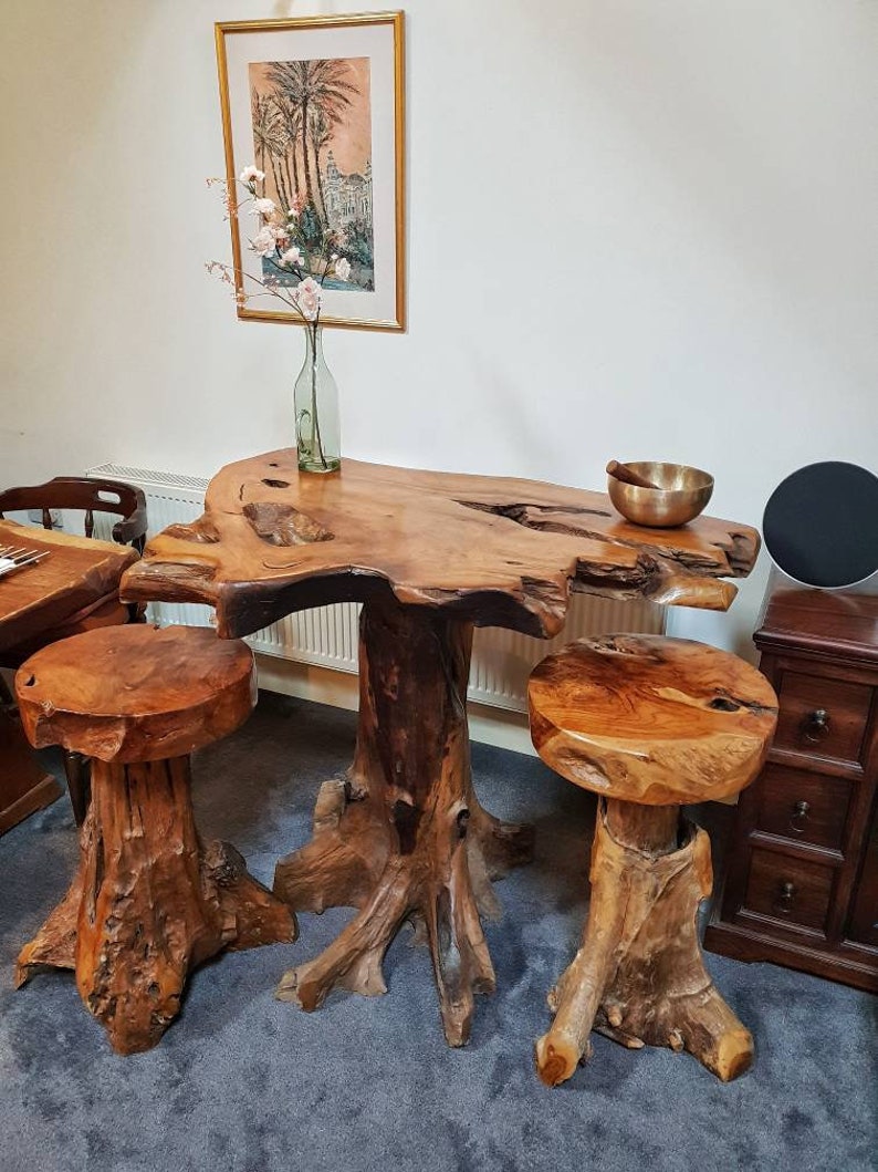 Live Edge Table And Chairs Set Handmade Beautiful Rustic Etsy