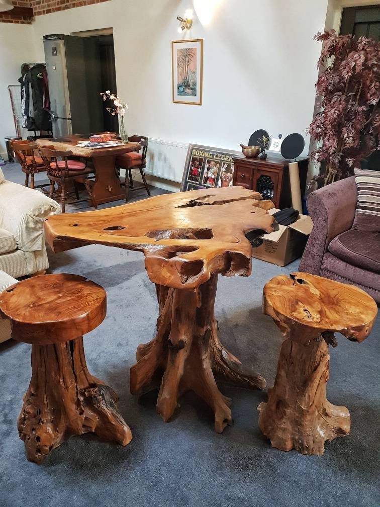Live Edge Table and Chairs Set Handmade Beautiful Rustic Etsy UK