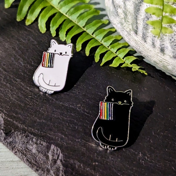 Cute Pride Cat Enamel Pin Pre-Wrapped Gift, Feline LGBTQ Metal Pushpin, Rainbow Gift for LGBTQ, Cat, Pet or Animal Lover, Boho Lapel Pin Set