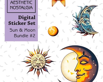 Sun & Moon Digital Sticker Set, Boho Planner Stickers (Digital Download)