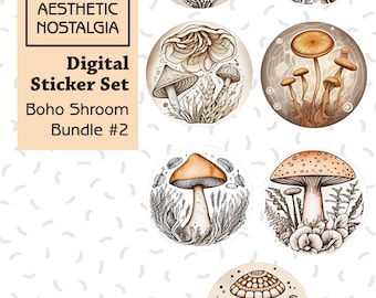 Boho Mushroom Digital Stickers, Planner, iPad, Goodnotes (Digital Download)