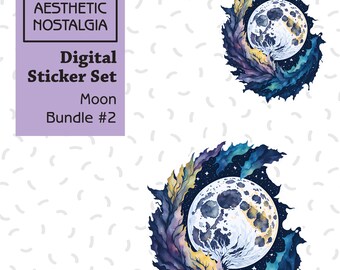 Boho Moon Digital Sticker Set, Planner Stickers (PNG, JPG)