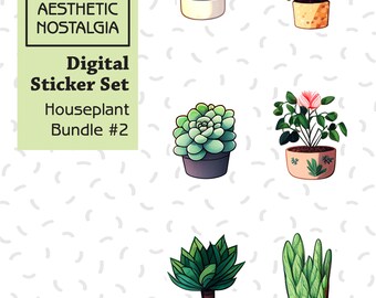 Boho Houseplant Digital Sticker Set, Planner Stickers (Digital Download)