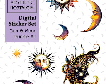 Sun & Moon Digital Stickers: Boho Planner Set (Digital Download)