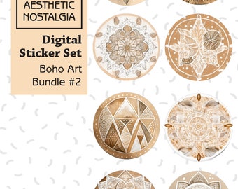 Boho Wall Art Digital Stickers, Planner Stickers (PNG, JPG)