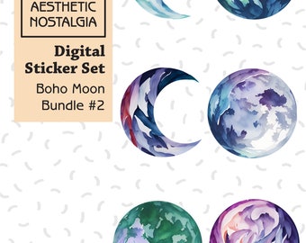Boho Moon Digital Stickers, Planner iPad Stickers (PNG)