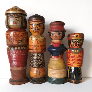 Vintage hand painted wooden figures folklore collectible