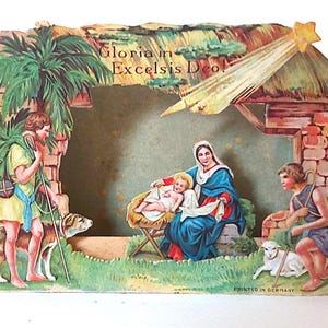 Petite crèche vintage en carton, décoration de Noël Betlem à collectionner, Allemagne 3D