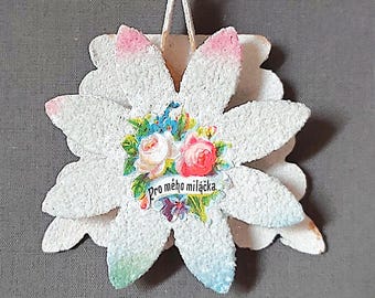 Antik handgjord kartong julgranskulor samlarobjekt Boho 1920-tal