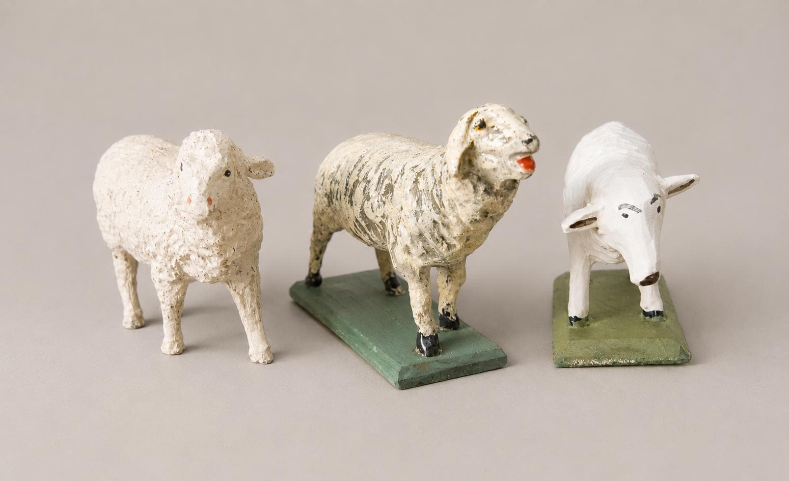 3 Christmas Nativity Putz Sheeps Wood and Duroline Collectible