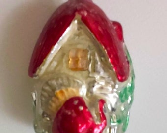 Vintage old glass Christmas ornament turkey cottage collectible