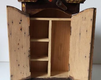 Antique original doll&#39;s wardrobe handmade folklore solid wood rare Germany 19th century