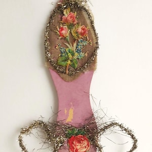 Adorno navideño antiguo de cartón con oropel coleccionable, estilo victoriano, hecho a mano