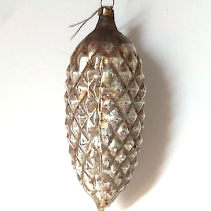 Antique Lauscha glass pine cone silver Christmas ornament collectible Germany