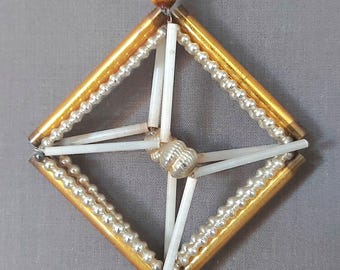 Adorno navideño antiguo de cuentas doradas Gablonzer, coleccionable, hecho a mano, estilo bohemio de los años 20.