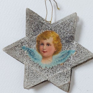 Antiguo cartón mica ángel chatarra adorno navideño coleccionable