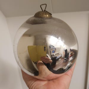 Antique large German silver mercury glass kugel Christmas ornament very rare collectible 1840s
