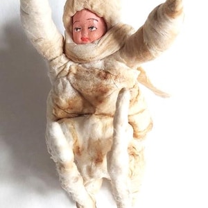 Antique cotton Christmas figure child on sled collectible paper mache handmade Germany
