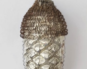 Antique wire mercury glass pine cone Christmas ornament collectible rare silver