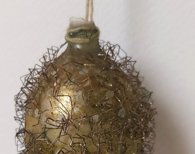 Antique Lauscha Glass Gelatine Ball Christmas Ornament Collectible Wire
