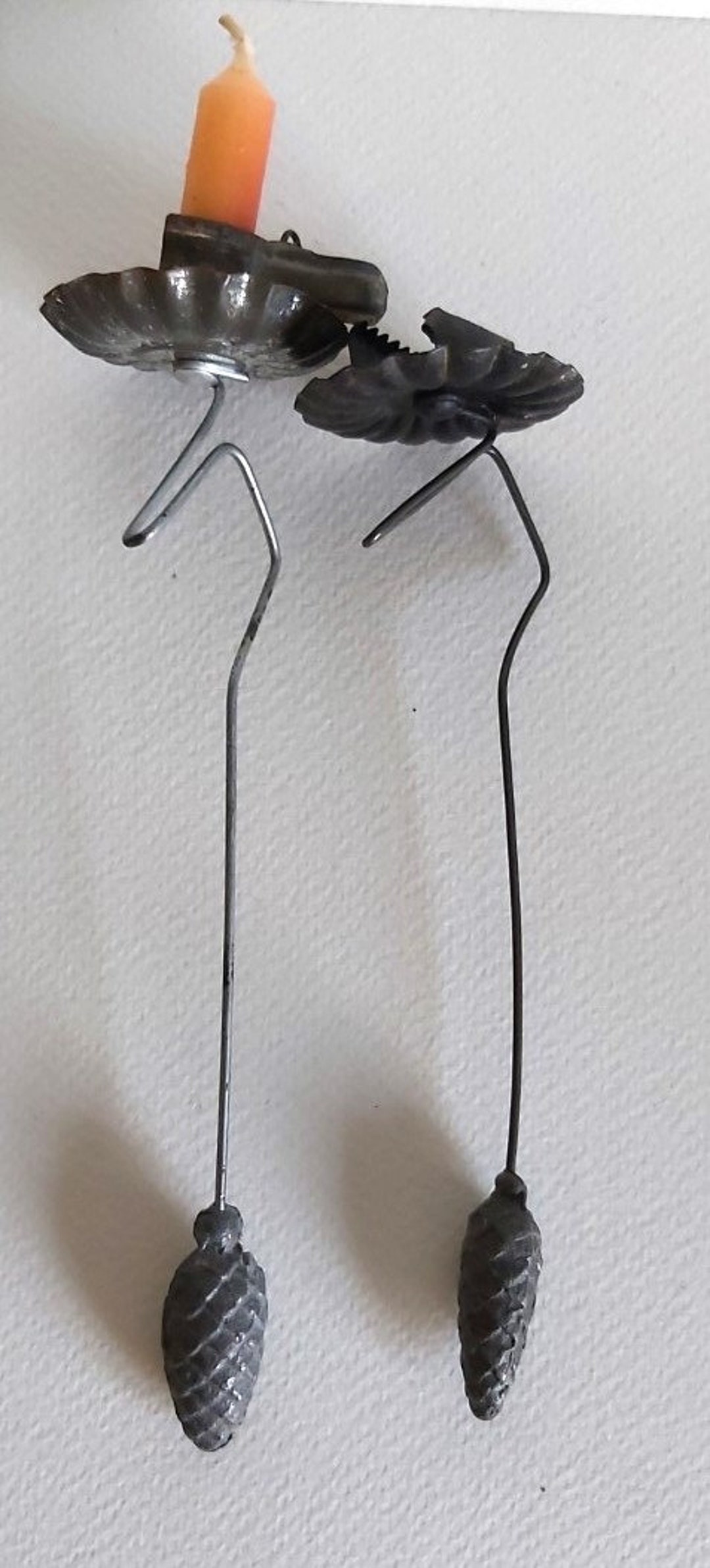 2 Antique Christmas Tree Candle Holders With Lead Counterweight